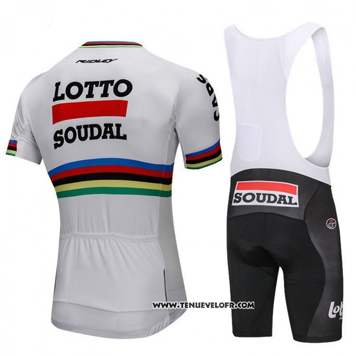 2018 Maillot Ciclismo UCI Mondo Champion Lotto Soudal Blanc Manches Courtes et Cuissard